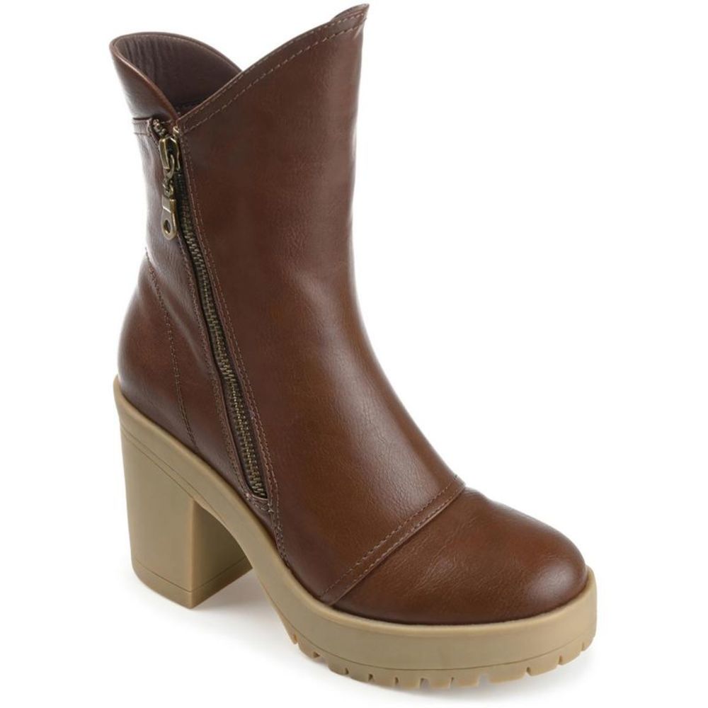 Journee Collection Womens Jaquie Brown Faux Leather Mid-Calf Boots Shoes NWT